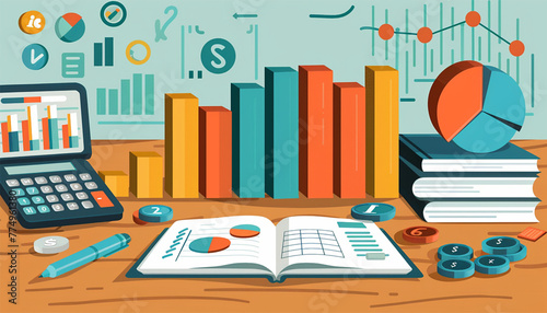 Finance isometric. Financial consultant or advisor calculating invoices and filling tax declaration for tax return. Accounting and taxation concept. Vector illustration.