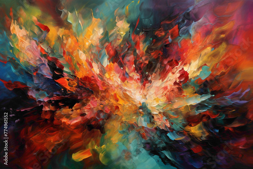 Vibrant bursts of electrifying colors erupt against a solid abstract backdrop, crackling with energy and dynamic movement.