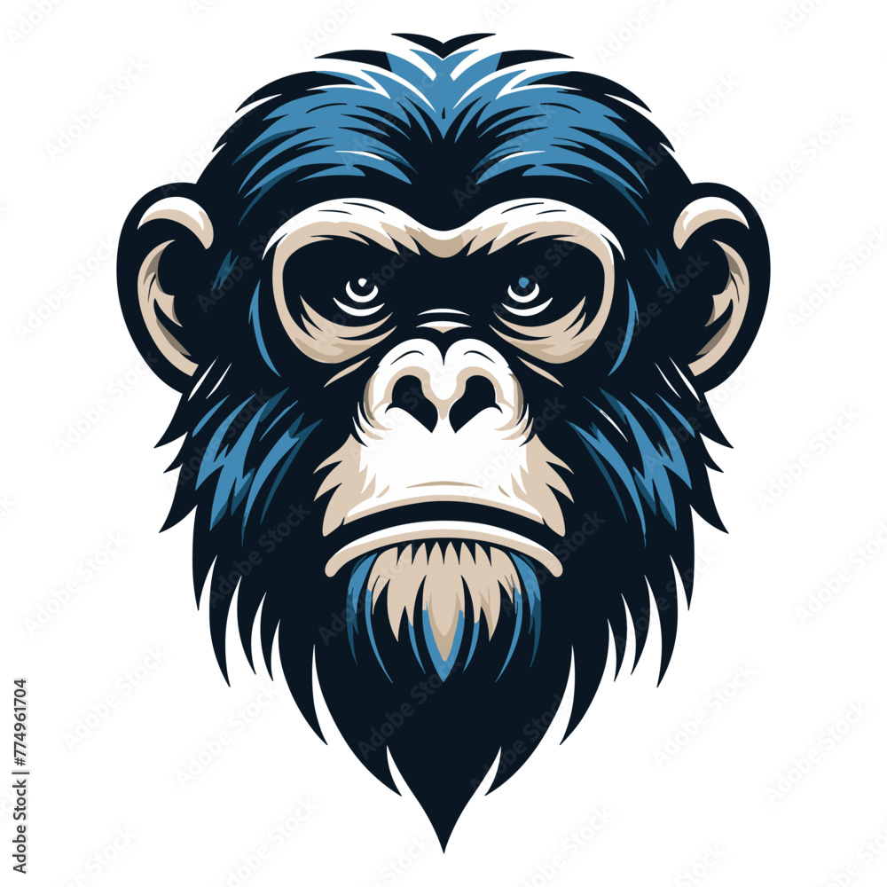 Monkey ape chimpanzee head face vector illustration, wild animal primate, monkey logo mascot illustration concept, design template isolated on white background Monkey ape chimpanzee head face vector illustration, wild animal primate, monkey logo mascot illustration concept, design template isolated on white background