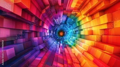 A spectrum of colors and shapes morphing in a digital gallery