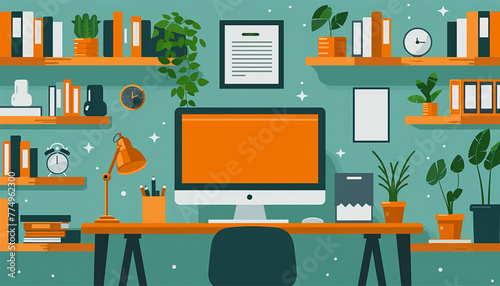 working at desk at home. lot of work. working with laptop at work desk remote working concept. illustration of student studying at home concept.