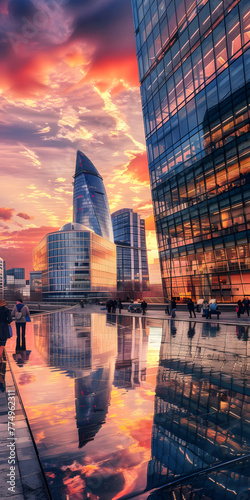 Edifício de Escritórios Moderno com Janelas de Vidro Refletivas photo