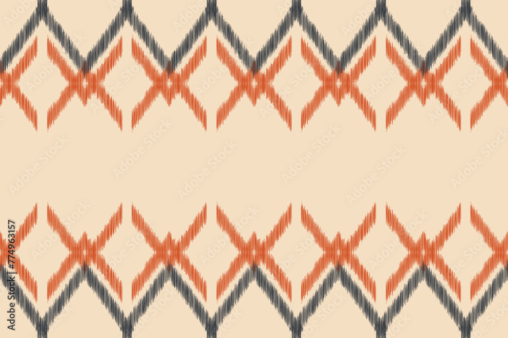 Naklejka premium Traditional Ethnic ikat motif fabric pattern background geometric .African Ikat embroidery Ethnic pattern brown cream background wallpaper. Abstract,vector,illustration.Texture,frame,decoration.