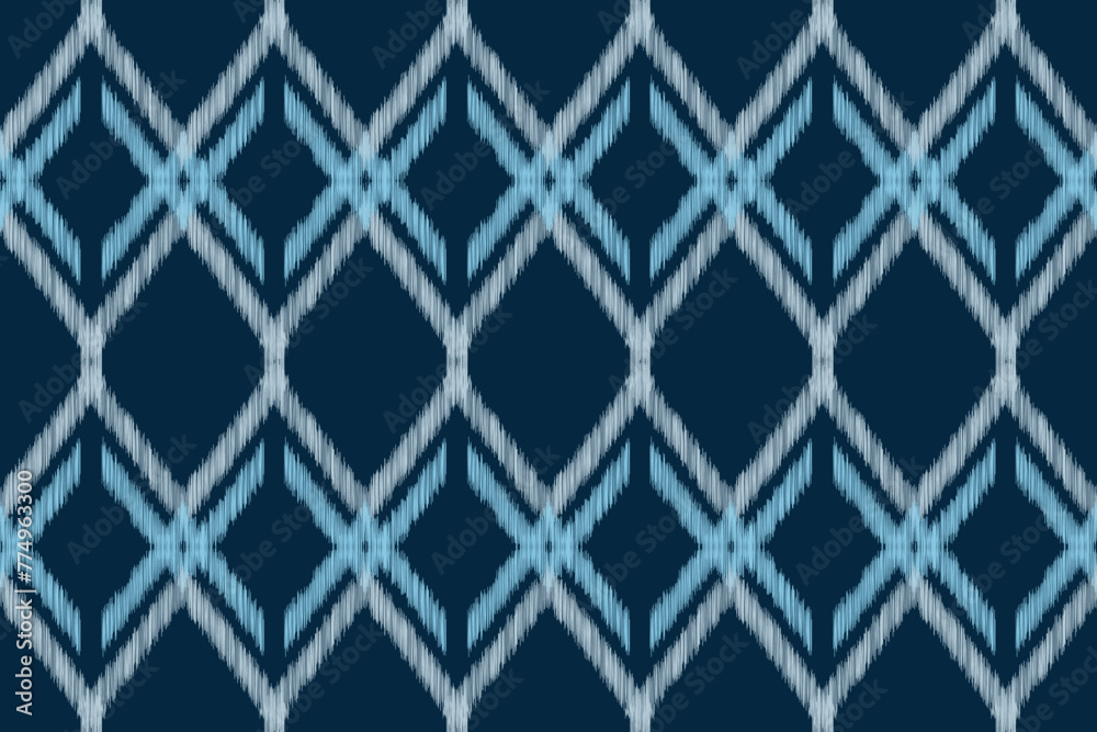 Naklejka premium Traditional Ethnic ikat motif fabric pattern geometric style.African Ikat embroidery Ethnic oriental pattern blue background wallpaper. Abstract,vector,illustration.Texture,frame,decoration.