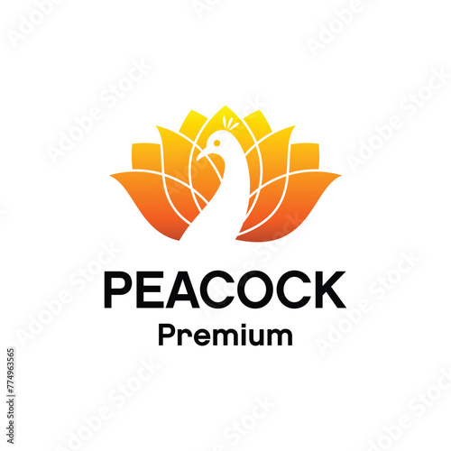 Beauty Peacock with lotus flower logo design