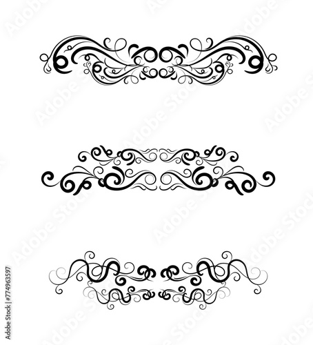 set of borders and swirl dividers decorative elements isolated on white
