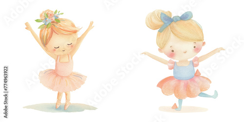 cute kid ballerina watercolor vector illustration