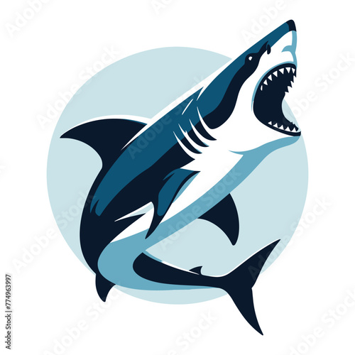 Angry wild great white shark vector illustration, marine predator animal element illustration, swimming toothy shark design template isolated on white background