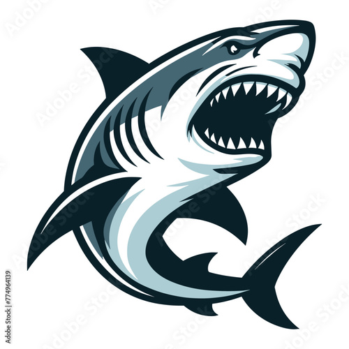 Angry wild great white shark vector illustration, marine predator animal element illustration, swimming toothy shark design template isolated on white background