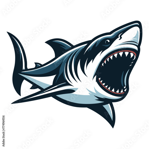 Angry wild great white shark design illustration, marine predator animal element illustration, swimming toothy shark vector template isolated on white background