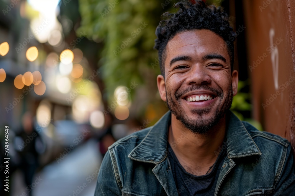 Portrait of a smiling latin man with beard in the city Portrait of a smiling latin man with beard in the city