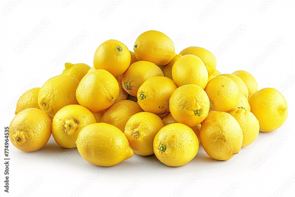 a pile of lemons on a white background