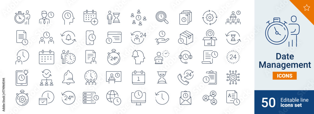 Date management feedback icons Pixel perfect. Team,time, clock, ...	
