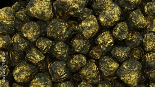 Realistic 3D animation of the gold bearing ore chunks falling from the top filling up the volume rendered in UHD with alpha matte photo