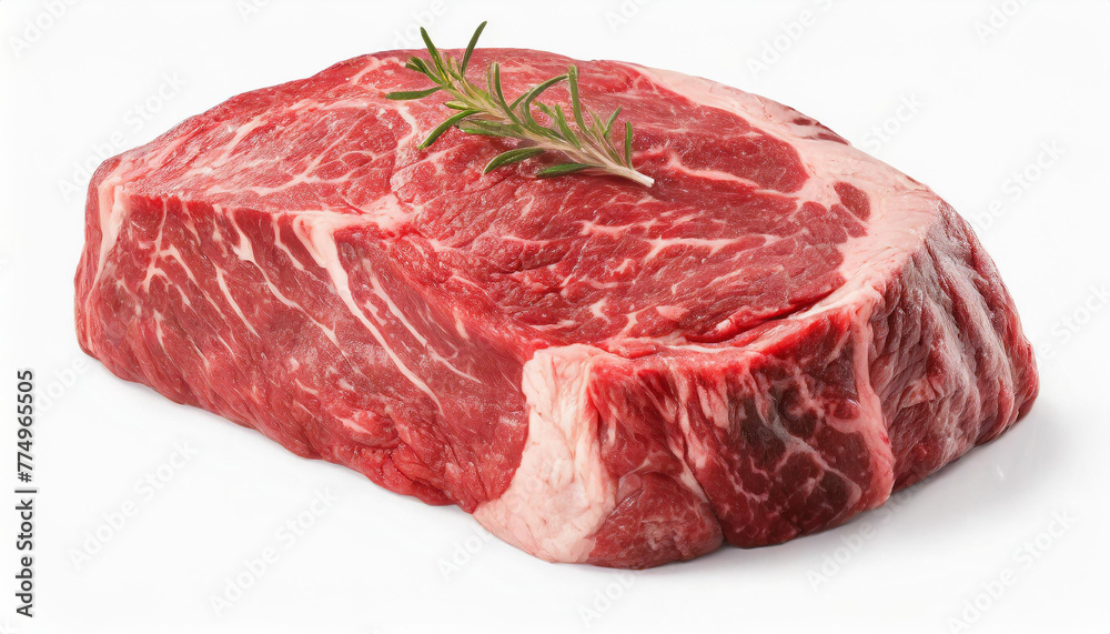 Wagyu raw meat isolated on black background. Fresh marbled beef steak. Tasty and organic food.