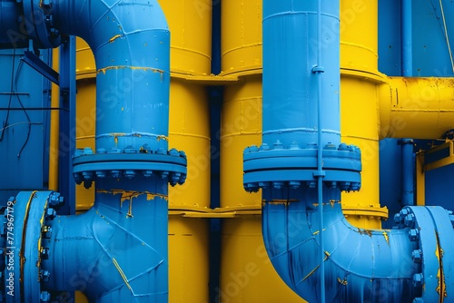 a blue and yellow pipes
