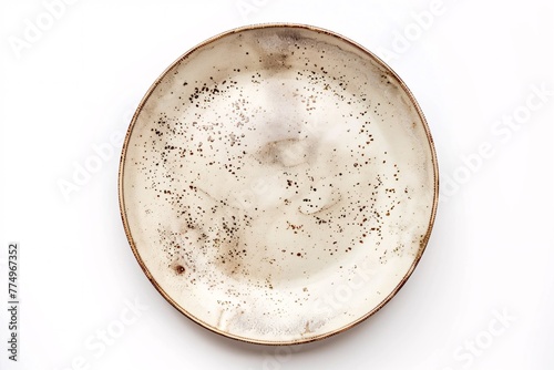 a white plate with brown specks on it
