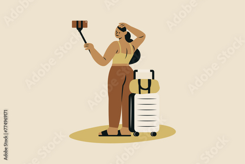 Female Travel Influencer Vector Illustration (ID: 774969171)