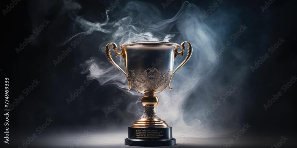 Trophy Cup With Smoke on a Dark background Trophy Cup With Smoke on a Dark background