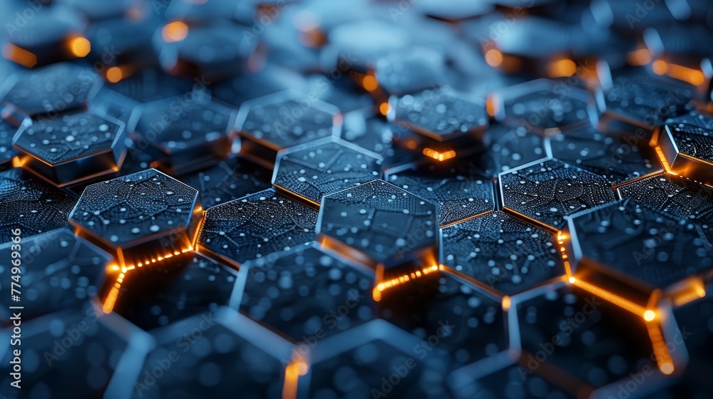 A technology-themed texture with a hexagonal pattern that resembles an integrated circuit, enhanced with neon accents to add visual dimension and an innovative impression. A technology-themed texture with a hexagonal pattern that resembles an integrated circuit, enhanced with neon accents to add visual dimension and an innovative impression.