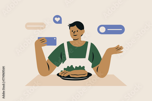 Male Food Blogger Vector Illustration (ID: 774969564)
