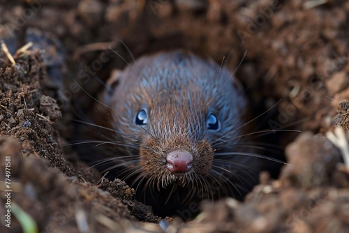 a small rodent in a hole in the dirt