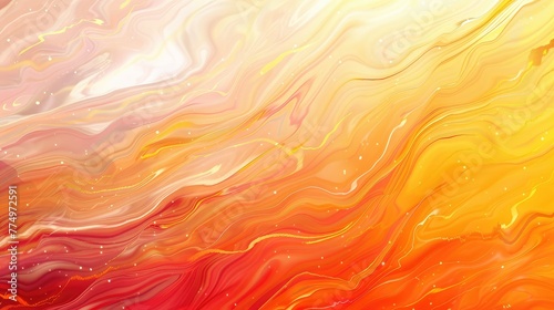 Bright fire red orange carrot coral yellow gold beige white abstract background. Color gradient ombre. Wavy blurry lines. Rough grain noise. Light glow vivid. Design.