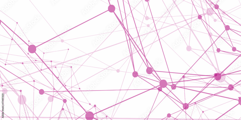 Abstract technology connection network of purple particles and lines. Global network Futuristic grid artificial intelligence connections. Plexus of lines and dots and connected particles Vector