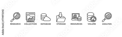 Big data banner web icon vector illustration concept with icon of research, collection, database, storage, resources, volume and analysis	