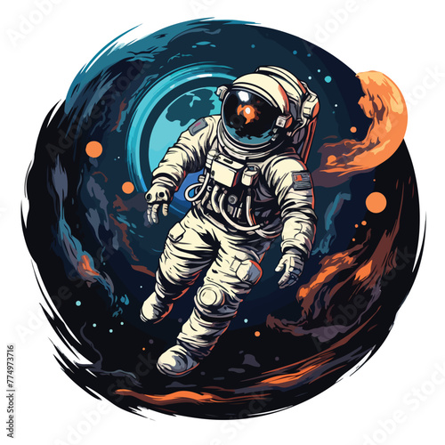 Astronaut in spacesuit fling in the space with space rocket 