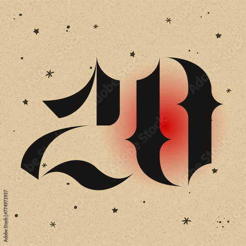 The beauty  of a handmade gothic/blackletter style number 20 tattoo oldschool style, Classic, bold, clean fonts make a timeless statement. Black letters are simple serif font. Old English/Blackletter.