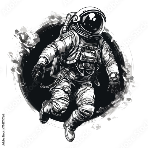 Astronaut in spacesuit fling in the space with space rocket 