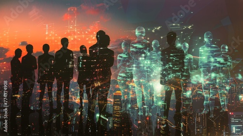 A group of faceless individuals stand in silhouette AI generated illustration