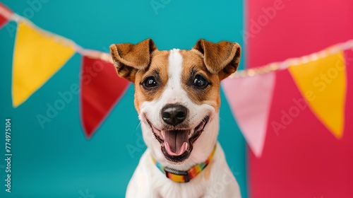 A happy dog with  bright expression peeking out fro AI generated illustration © ArtStage