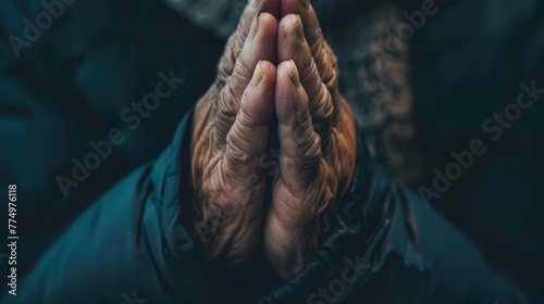 A pair of hands clasped in prayer emphasizing the ac  AI generated illustration photo