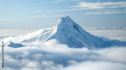 A pristine white mountain peak soaring above the clo AI generated illustration