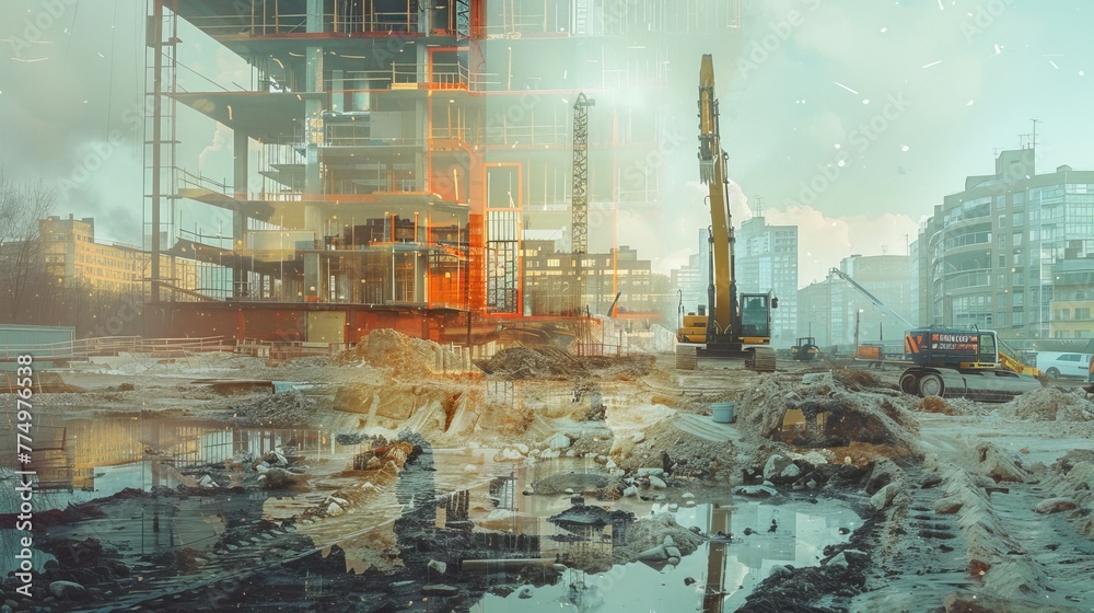 A seamless blend of realistic construction site visu  AI generated illustration
