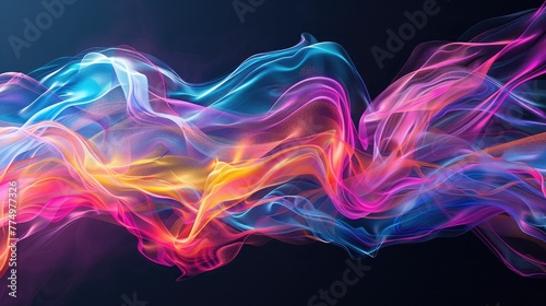Colorful abstract liquid motion curved wave flow explosion on black background, abstract colorful smoke on a black background, Abstract multicolored smoke on a black background