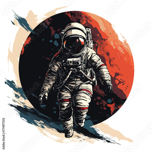 Astronaut in spacesuit fling in the space with space rocket 