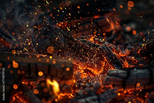 a close up of coals and sparks