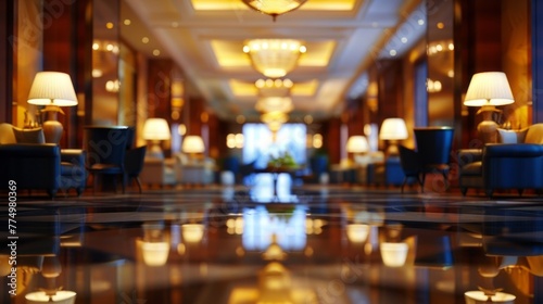 Enigmatic interior: abstract blur of a hotel lobby, inviting exploration and intrigue