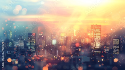 Enigmatic urban metropolis: abstract blurry cityscape illustration with bokeh lights, architectural elements, and urban ambiance photo