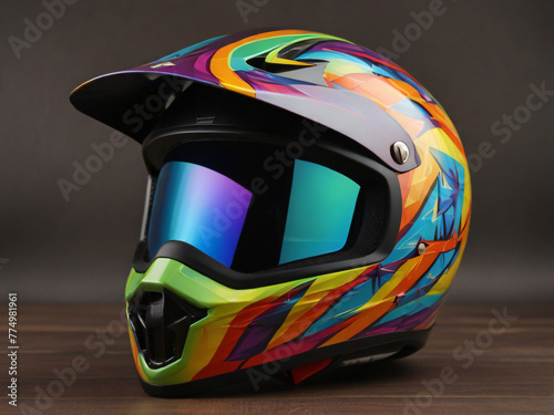 motorcross helmet isolated on dark. generative AI.