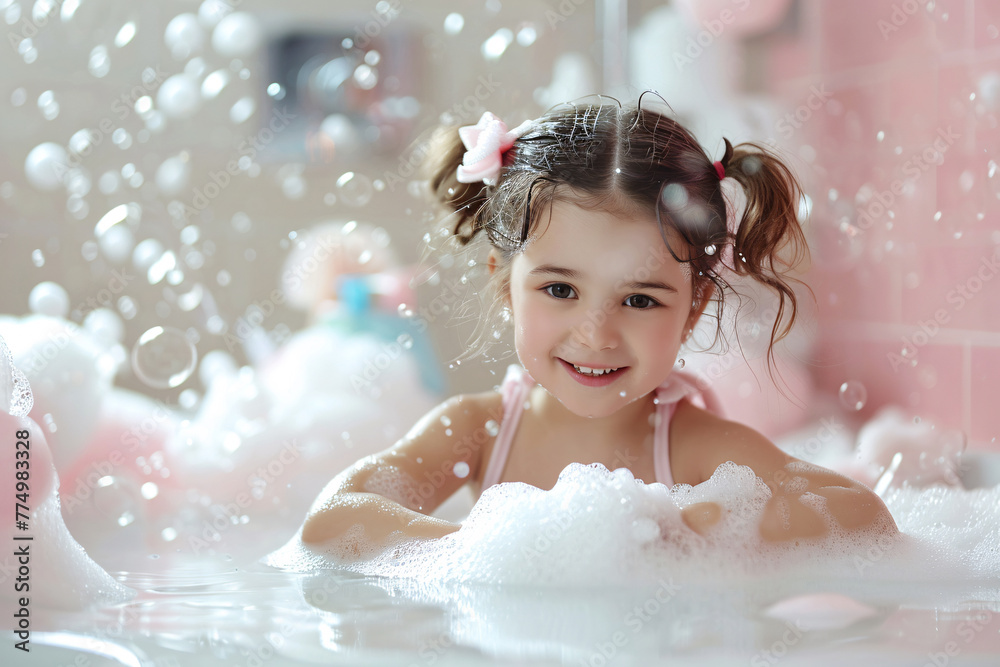 cute little girl sitting and playing in bath with foam cute little girl sitting and playing in bath with foam