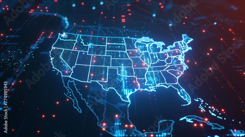 USA Map Infographic with Futuristic Big Data Visualization