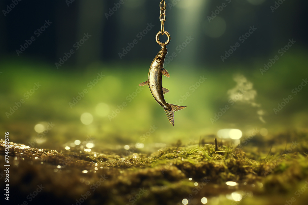 a fish hook in the water, in the style of verdadism, tenwave сreated with Generative Ai a fish hook in the water, in the style of verdadism, tenwave сreated with Generative Ai