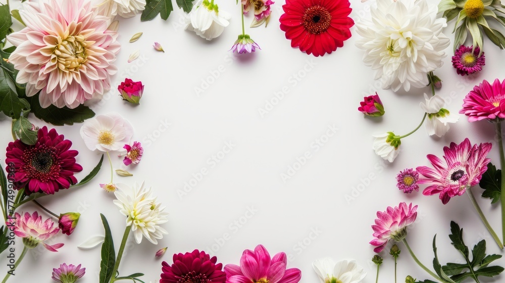 Beautiful flower frame composition with space for text, Generative Ai