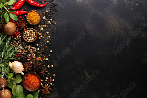 AI generated image photo banner with empty space of an assortment fresh aroma spices