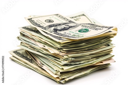 a stack of money on a white background