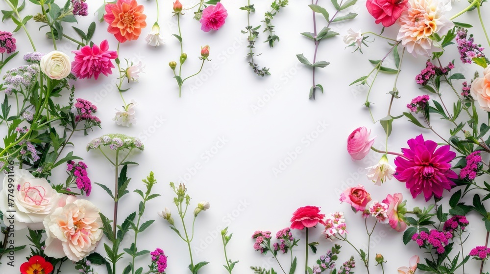 Beautiful flower frame composition with space for text, Generative Ai Beautiful flower frame composition with space for text, Generative Ai